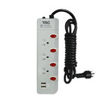 TAC รางปลั๊กไฟ รางปลั๊กพ่วง แบบ 3เต้ารับ ช่องเสียบ 4 สวิทย์ 2USB 3M SKU-01934