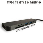 HDTV 6in1USB/TYPC-C TO USB*2+HDTV+SD+TF CA-TC-GE-HD601
