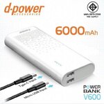 V600 d-power แบตสำรอง (6,000 mAh) ใช้ได้กับทุกรุ่นมือถือ MB-DP-BT-V600x