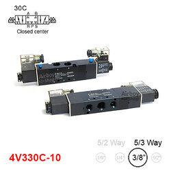 โซลินอยด์วาล์ว รุ่น 4V330-10C(Port3/8") 5/3 Double Coil