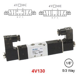 โซลินอยด์วาล์ว รุ่น 4V130-06C(Port1/8") 5/3 Double Coil