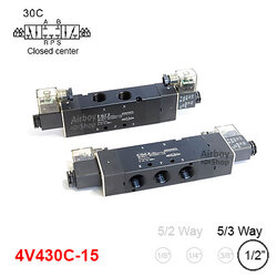 โซลินอยด์วาล์ว รุ่น 4V430-15C Port 1/2" 5/3 Double Coil
