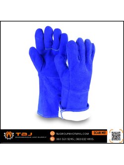 ถุงมือหนังท้อง กันความร้อน น้ำเงิน ยาว 13 นิ้ว (คู่)