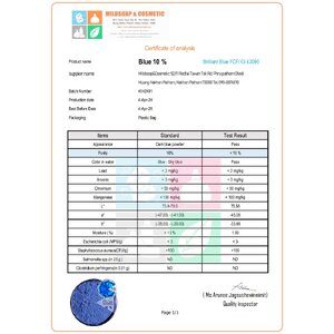 COA/MSDS - Blue 10 % สีฟ้า / Brilliant Blue FCF /FD&C Blue 1/CI 42090 แม่สีชนิดผง ละลายน้ำ