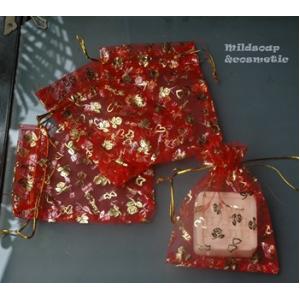 ถุงผ้าไหมลายหัวใจสีแดง 9x11 ซม. 12 ใบ