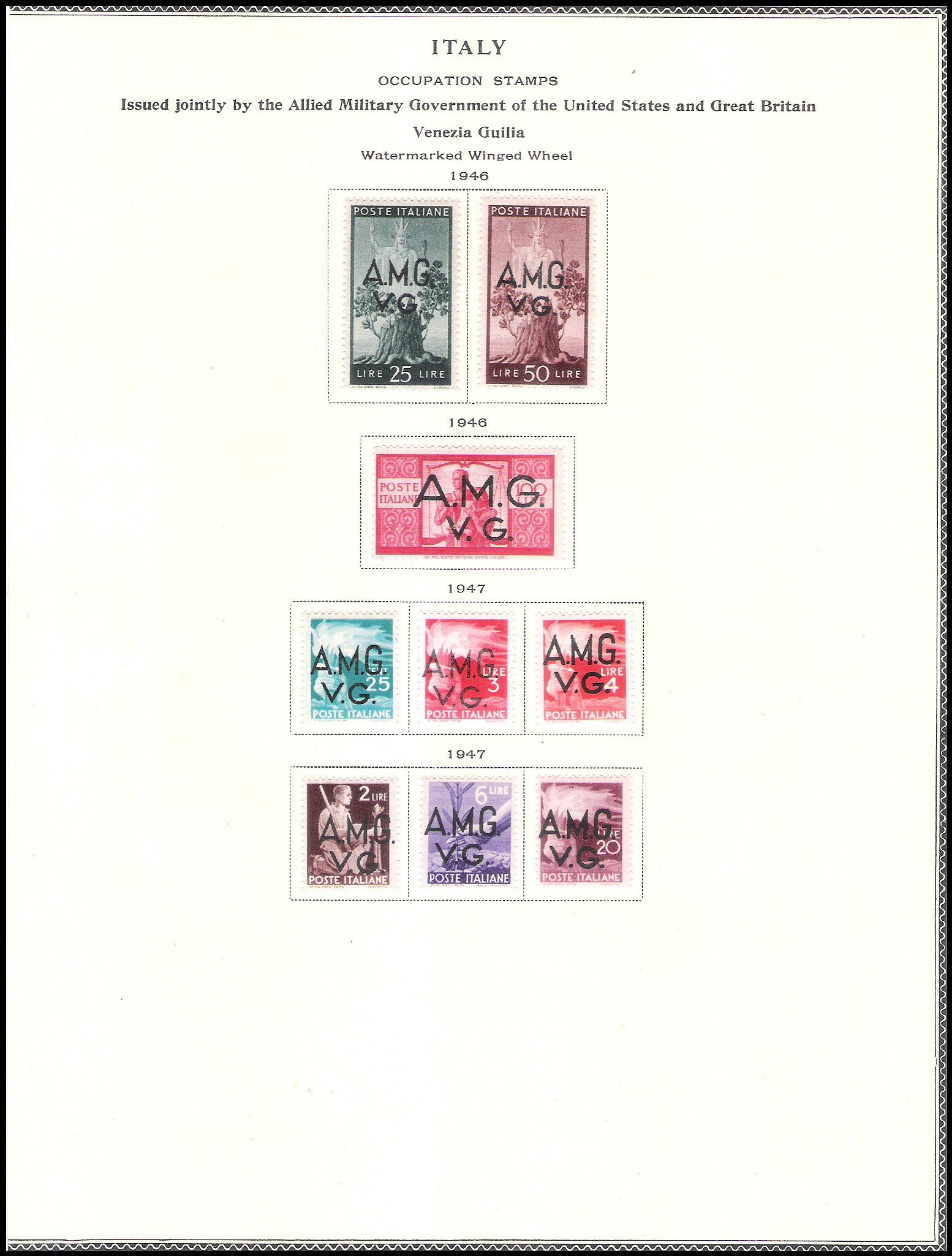 3 SHEETS 1943-1947 Italy World War II AMG VG Allied Military Government Venezia Guilia (34 Stamps)