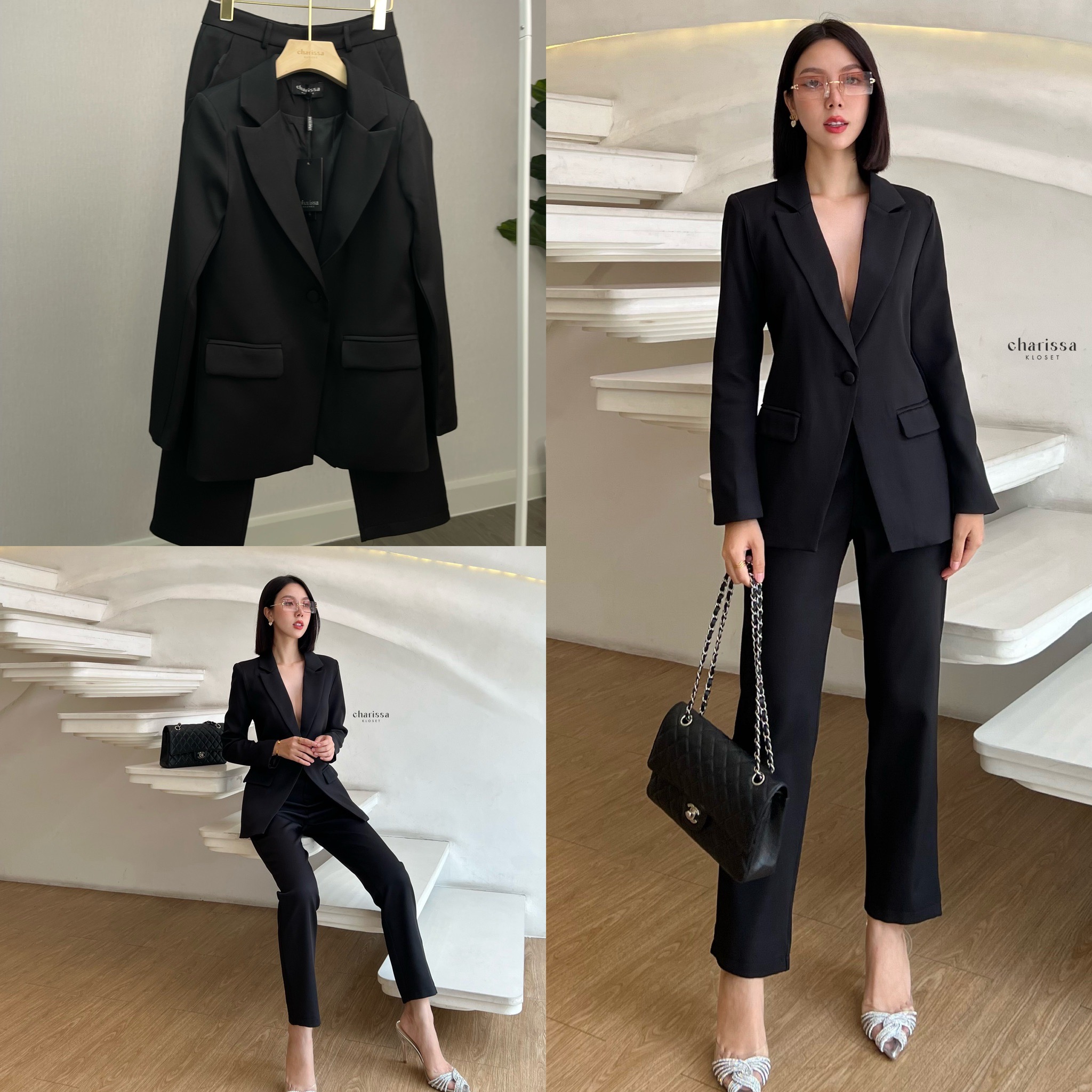 Blazer+กางเกง ผ้าดีใส่สบายมาก เสื้อสูทมีซับในอย่างดี แต่งกระดุมผ้าเดียวกับสีชุด มีซับในทั้ชุด มาคู่กับกางเกงขายาวใส่สบายๆ ไม่สม้อคนะคะ กระเป๋าใช้งานได้จริงทั้งเสื้อและกางเกงเลยค่า เสื้อสูทมีรองบ่าบางๆเพื่อให้เป็นทรงสวย จะใส่คู่กับรองเท้าผ้าใบวันสบายๆ หรือ