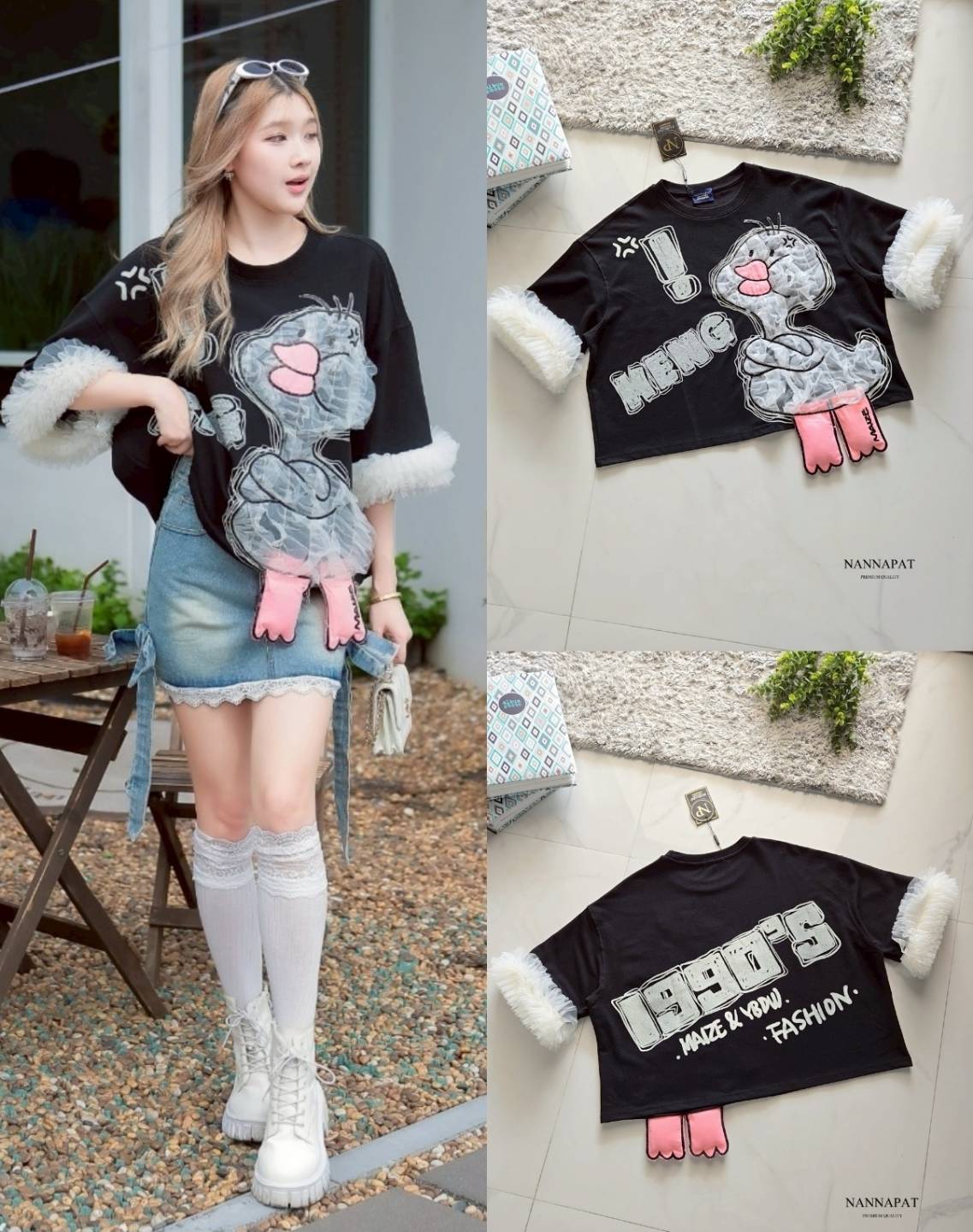 เสื้อ น้องเป็ดน้อยแก้มป่อง งานเสื้อเกรดพรีเมี่ยม ที่กำลังโซฮอตอยู่ตอนนี้นะคะ ดีเทล รายละเอียดอย่างจึ้ง ชอบความแขนใหญ่ แต่งระบายพองๆอย่างสวย ขาน้องเป็ดก็ทำถึงเกิ๊นน เก็บทุกเม็ดทุกรายละเอียด แม็ชได้ทั้งกระโปรง กางเกงเลยคะ น่ารักแบบมีเทสจริงๆ