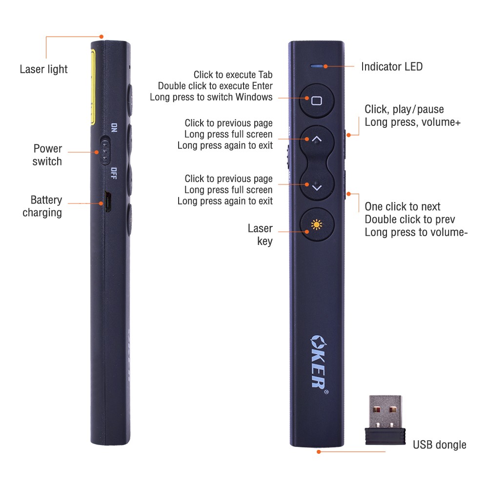 P-125 OKER 2.4GHZ WIRELESS PRESENTER ชาร์จไฟได้ MO-OK-WL-P-125