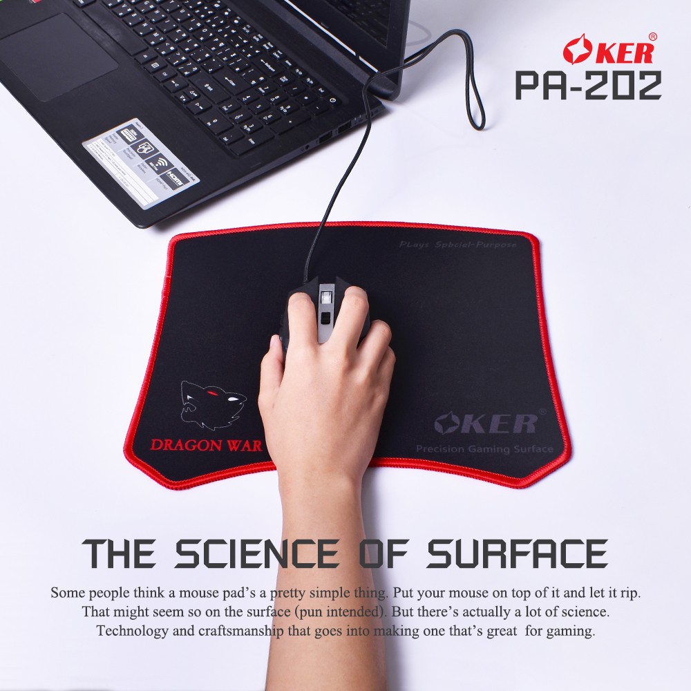 PA-202 OKER GAMING MOUSE PAD 30.6×24.8 ซม. ผิว Speed หนา 3 มม SKU-02752