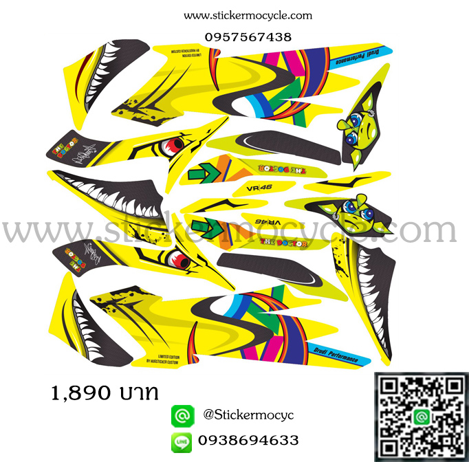 Sticker Honda Pcx 150 สติ๊กเกอร์ แต่ง ลาย Shark concept สีเหลือง 3M แท้ เคลือบใส กันรอย