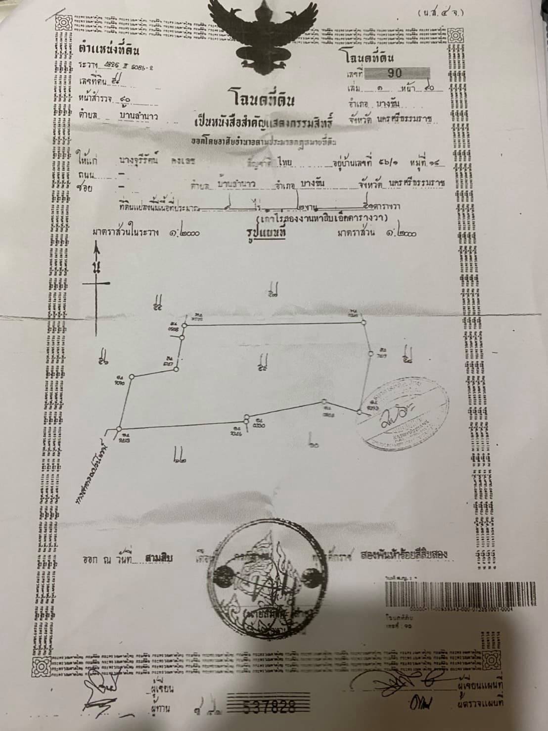 ขายที่ดินราคาถูกในเขตเทศบาลอำเภอบางขัน จังหวัดนครศรีธรรมราชไร่ละ6.5แสนใกล้ถนนใหญ่350เมตร,เซเว่น530เมตรบรรยากาศดีเดินทางสะดวกสบาย