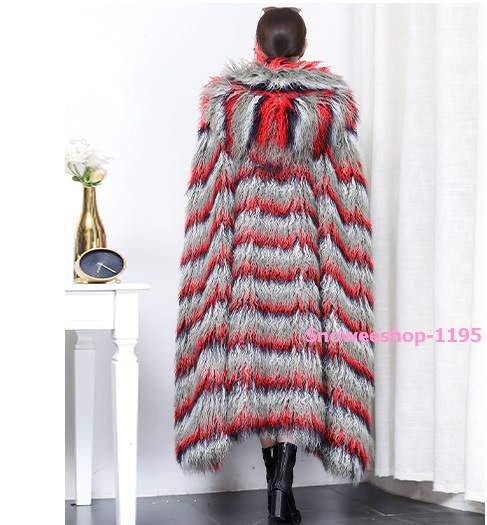 เสื้อคลุมมองโกเลียผ้าคลุมไหล่ขนเฟอร์ขนแกะยาวพร้อมฮู้ด แต่งไล่ระดับหน้าหลัง ซับในหนาใส่เสื้อคลุมกันหนาวติดลบได้ดี ขนาดฟรีไซส์ถึงรอบอก 55"