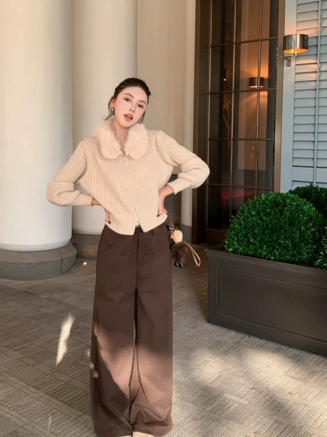 เสื้อสเวตเตอร์ขนสัตว์คอปกฟู ซิปคู่เก๋ไก๋และสวมใส่สบาย