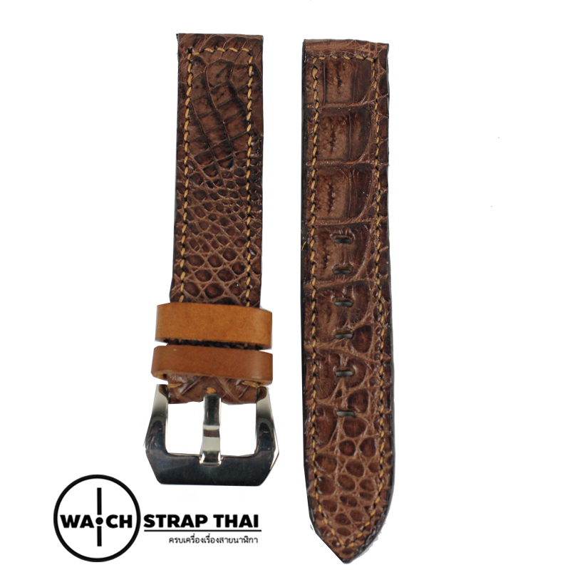 สายนาฬิกาหนังจระเข้แท้ Genuine Crocodile Leather Watch Strap Brown 01 ขนาด 20 mm ,22mm,24mm