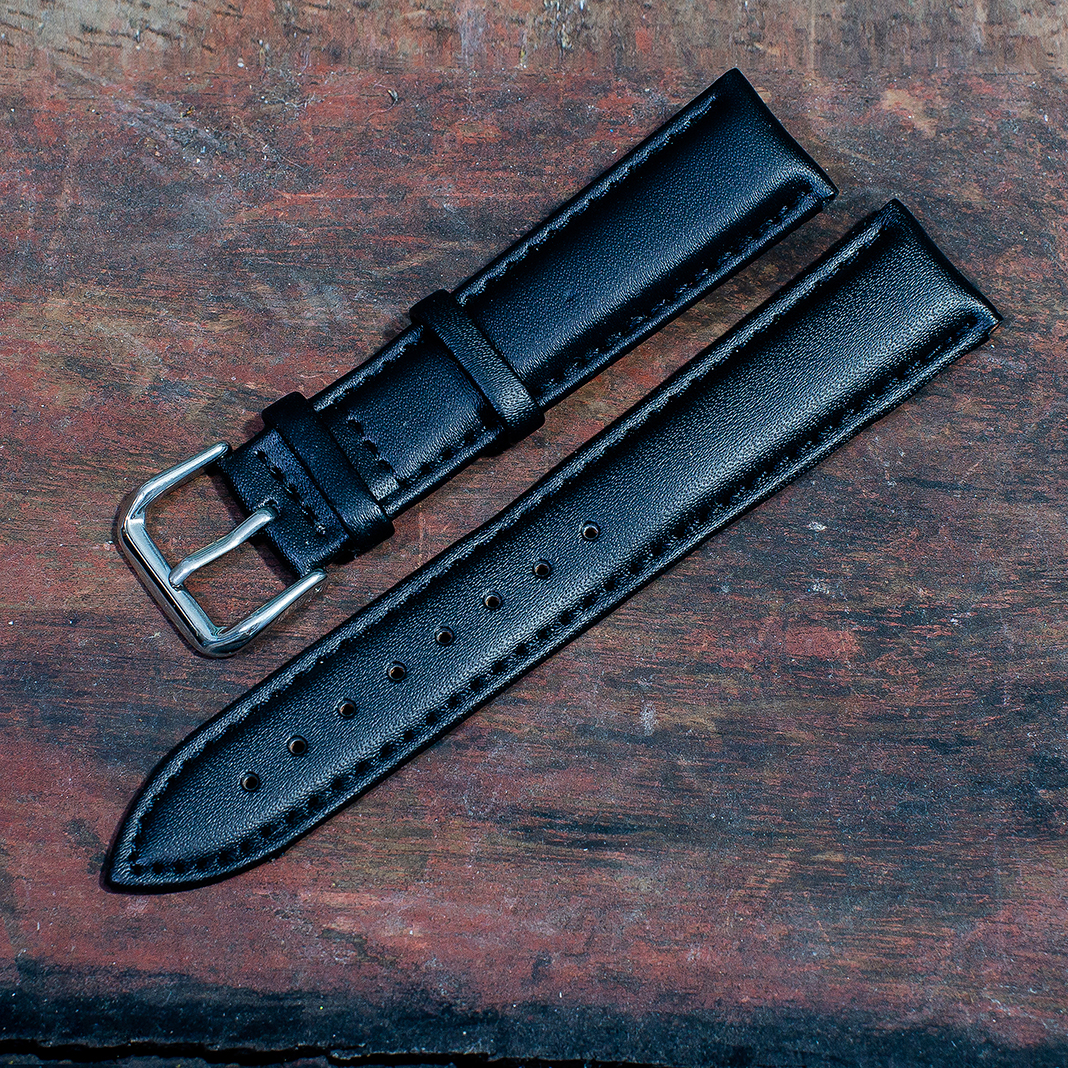 สายนาฬิกาหนังวัว Minimal Style Leather Watch Strap สีดำ Black ขนาด 20 , 22 สำหรับ Rolex,Seiko,Omega