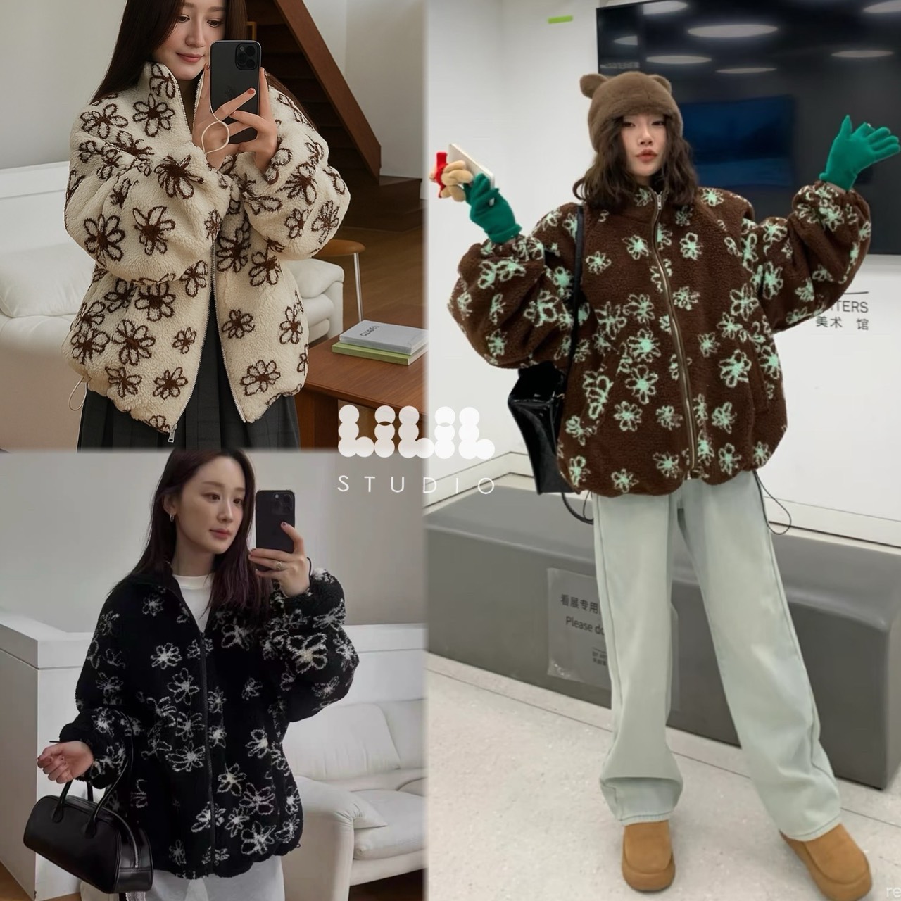 เสื้อกันหนาว งานเสื้อขนแกะลายดอกไม้ ลายโซคิ้วท์ ตัวเสื้อน้ำหนักเบา ความยาวคลุมสะโพก กระเป๋าข้างซิปหน้ารูดสุดถึงคอ เข้าใจนักเดินทางสุด