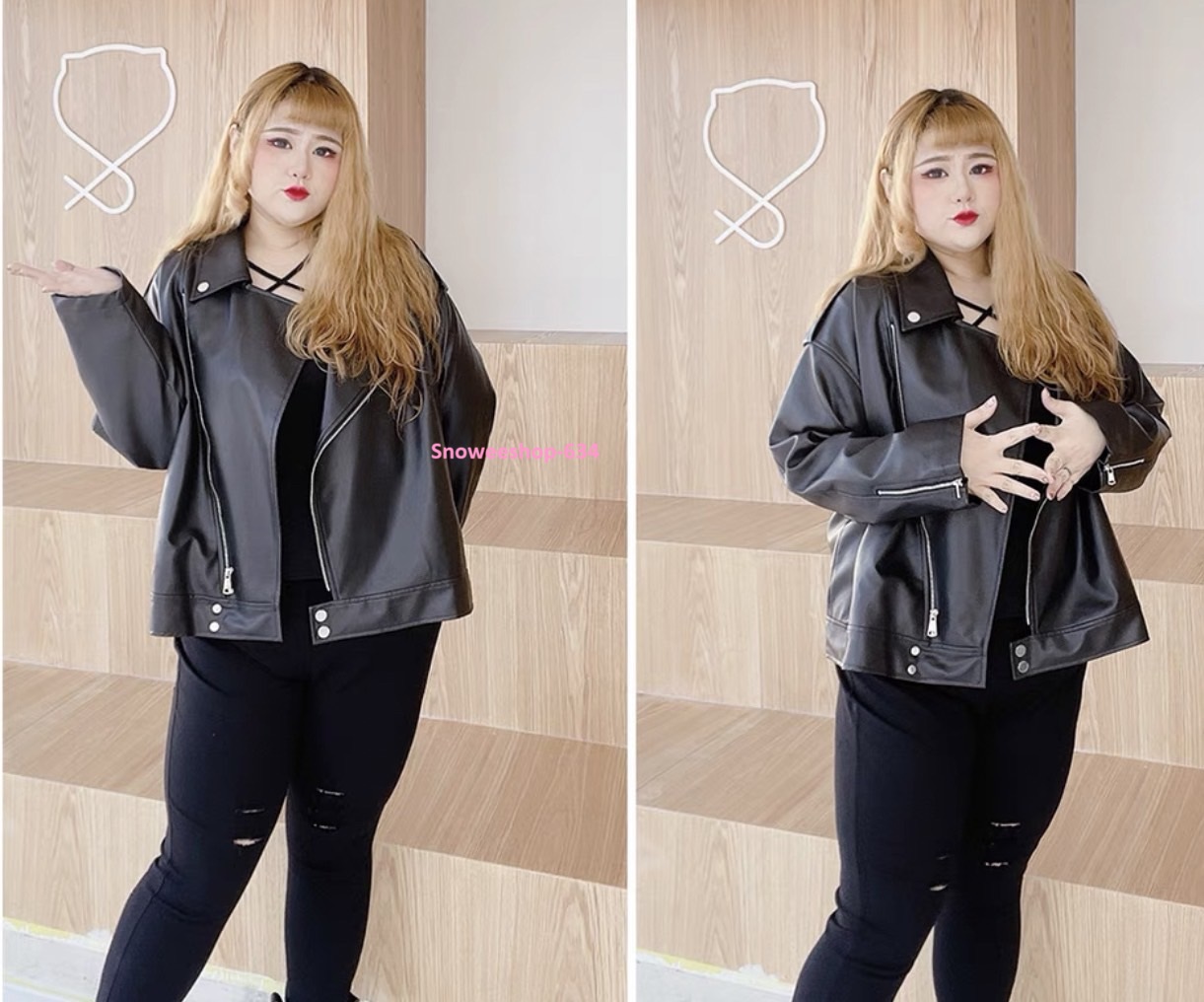 แจ็คเก็ตหนังกันหนาวบิ๊กไซส์ หนังพียูสีดำ เกรดพรีเมี่ยม