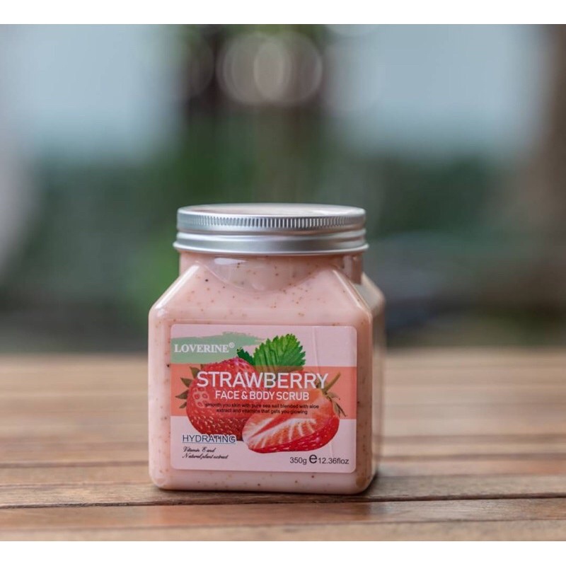 Loverine face & body scrub 350g. สครับผิวกาย 4 สูตร สครับสตรอเบอร์รี่ สครับมะพร้าว สครับว่านหาง สครับน้ำผึ้ง
