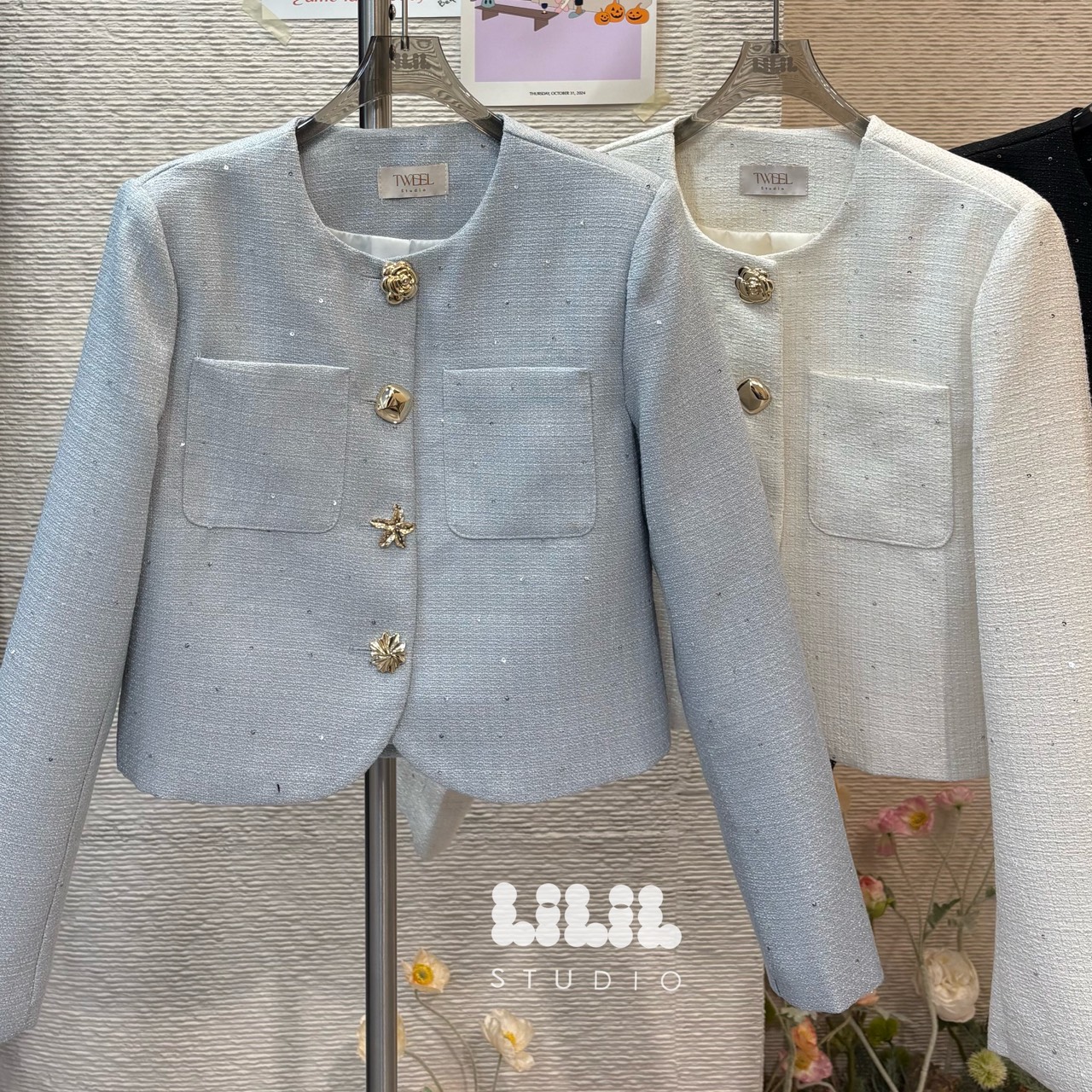 ⭐️Girly tweed Jacket⭐️ เสื้อคลุมผ้าทวีตงานผ้าลูกคุณ ตัดเย็บเนี้ยบ กระดุมโรสโกลด์ดูดีมาก ห้ามพลาด งานต้องมีค่ะ😘