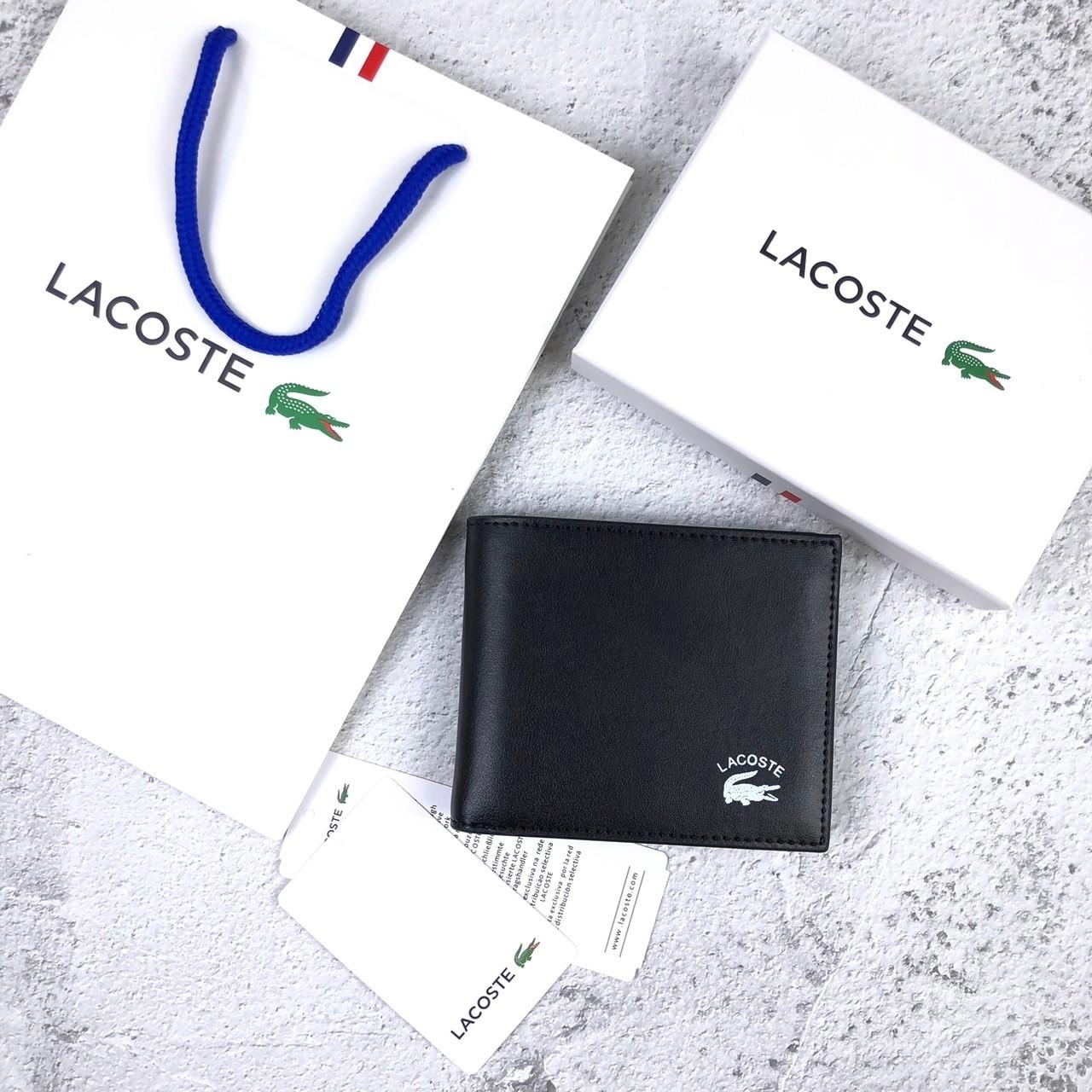กระเป๋าสตางค์ผู้ชายไฮโซเท่ห์ ๆ สมาร์ท ๆ แบรนด์เนมลาคอสหนังแท้สีดำ Lacoste wallet foe men