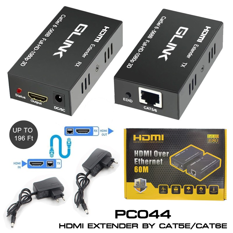 PC044 HDMI EXTENDER OVER SINGLE UTP CAT5e/6 Cable up to 60m. PC044 DA-GO-HM-PC044
