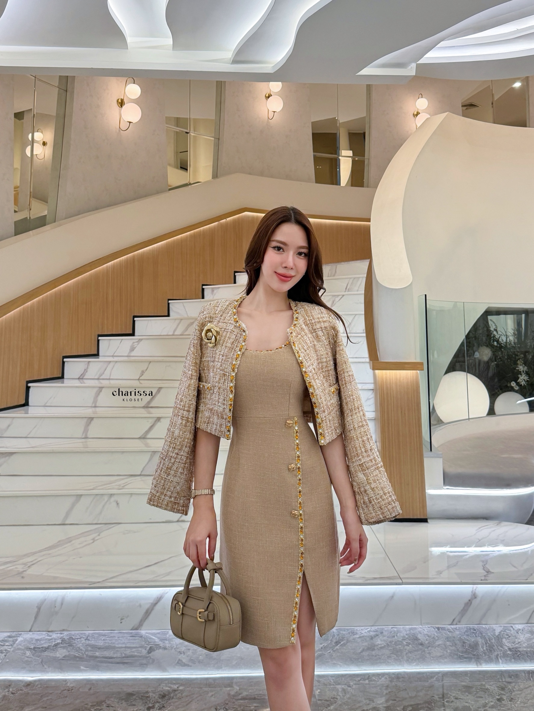 เซ็ทเดรสพร้อมแจ็กเก็ตผ้าทวีด (Tweed Elegant Set) 🖤