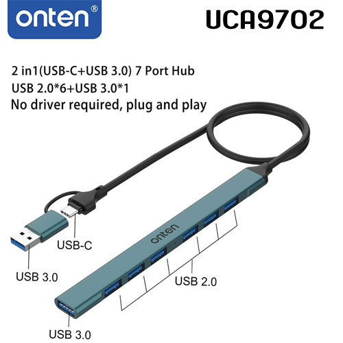 UCA9702 Onten USB3.0+Type-C Hub USB2.0 6Port/USB3.0 1Port HB-4P-OT-9702C