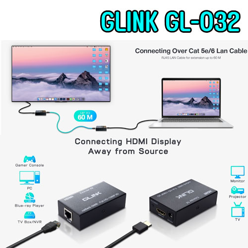 GL032 GLINK HDMI EXTENDER ETHERNET RJ45 UP TO60M. DA-GO-HM-GL032