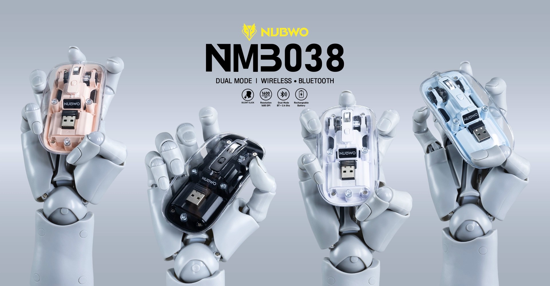 NM3038 NUBWO USB MOUSE Wireless 2.4Ghz, BT3.0, BT5.2 SKU-02964