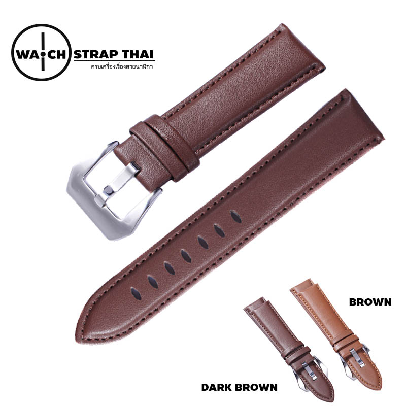 สายนาฬิกาหนังวัว SET04 Leather Strap สีน้ำตาลเข้ม Dark Brown ขนาด 20 , 22 มม สำหรับ Rolex,Seiko,Panerai