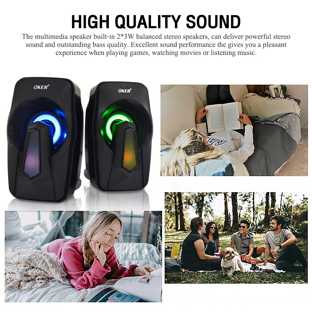 OKER SP-570 MULTIMEDIA SPEAKERS ไฟ7สี 3w. x2 SP-OK-20-570BK