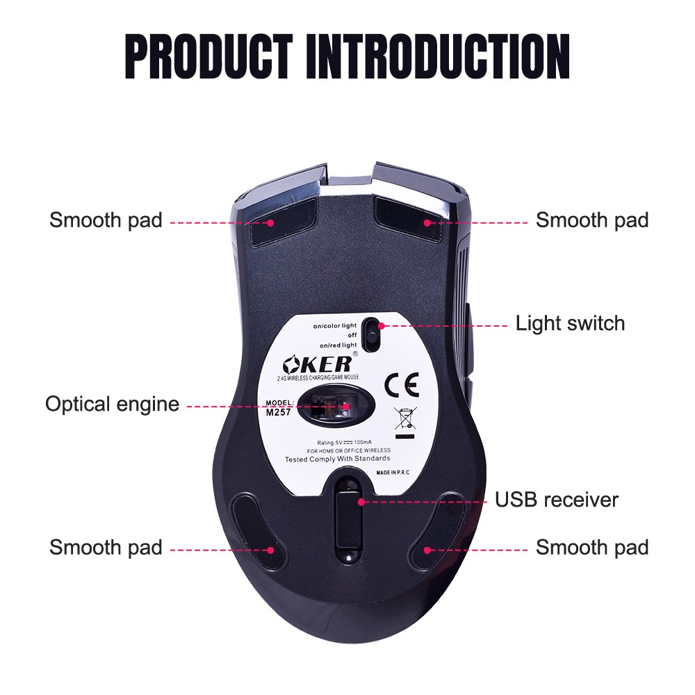 OKER M257 WIRELESS MOUSE 1600DPI เม้าท์ไร้สาย ไฟ7สี CHARGING SKU-02957