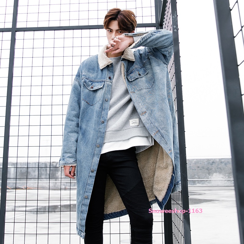 Denim Cotton Clothes Men's Long เสื้อยีนส์บุขนผู้ชายตัวยาวกันหนาวเกรดพรีเมี่ ยมแต่งซิปแขนเก๋ไม่ซ้ำใคร