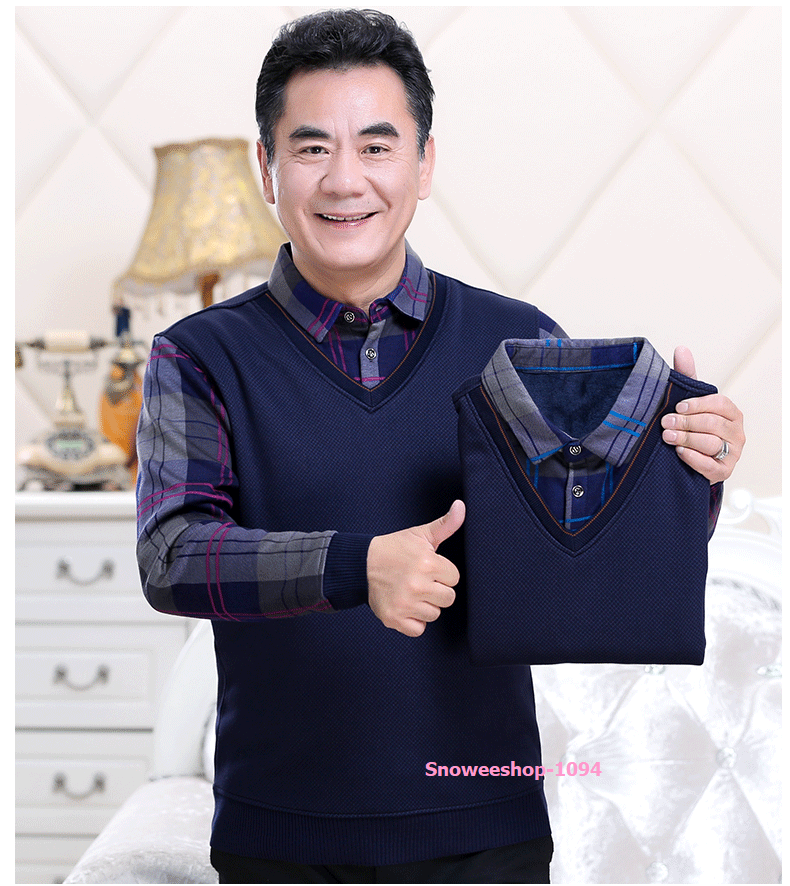 เสื้อเชิ้ตแขนยาวกันหนาวแบบเสื้อกั๊กสวมทับถอดแยกไม่ได้ แต่งชายแขนยืดได้ซับในกำมะหยี่หนา