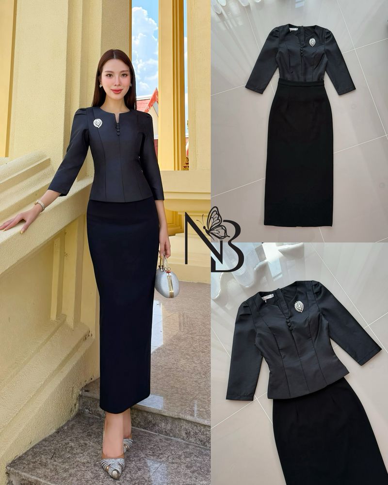 ชุดไทบเสื้อแขนสั้น 3ส่วน แต่งกระด้านหน้า มีฟองน้ำ ซับในเรียบร้อย งานซิบหลัง +เข็มกลัดเพชร + ผ้าถุงสีดำ ผ้านุ่มนวล ใส่ซับในเรียบร้อย ดีเทลผ่าด้านหลัง งานแต่งได้หมดเลยค่ะ ผ้าดี๊ดี ราคาสุดคุ้ม พลาดไม่ได้นะคะ🤍 #NABIBRAND #เสื้อผ้างานป้าย #นาบีแบรนด์ #