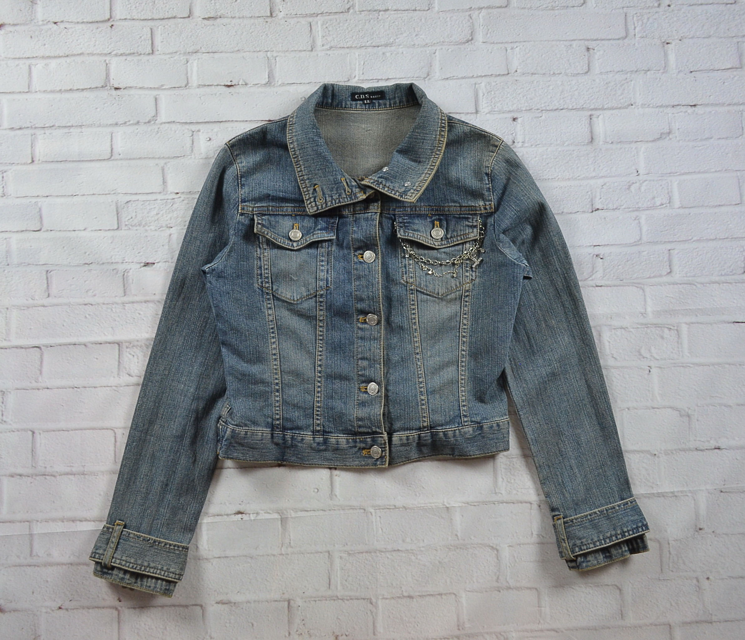 C.D.S BASIC อกจริง35' (S) เสื้อแจ็คเก็ตยีนส์ เสื้อยีนส์แขนยาวหญิงชาย ผ้ายีนส์ยืด เนื้อผ้านุ่มใส่สบายไม่แข็ง