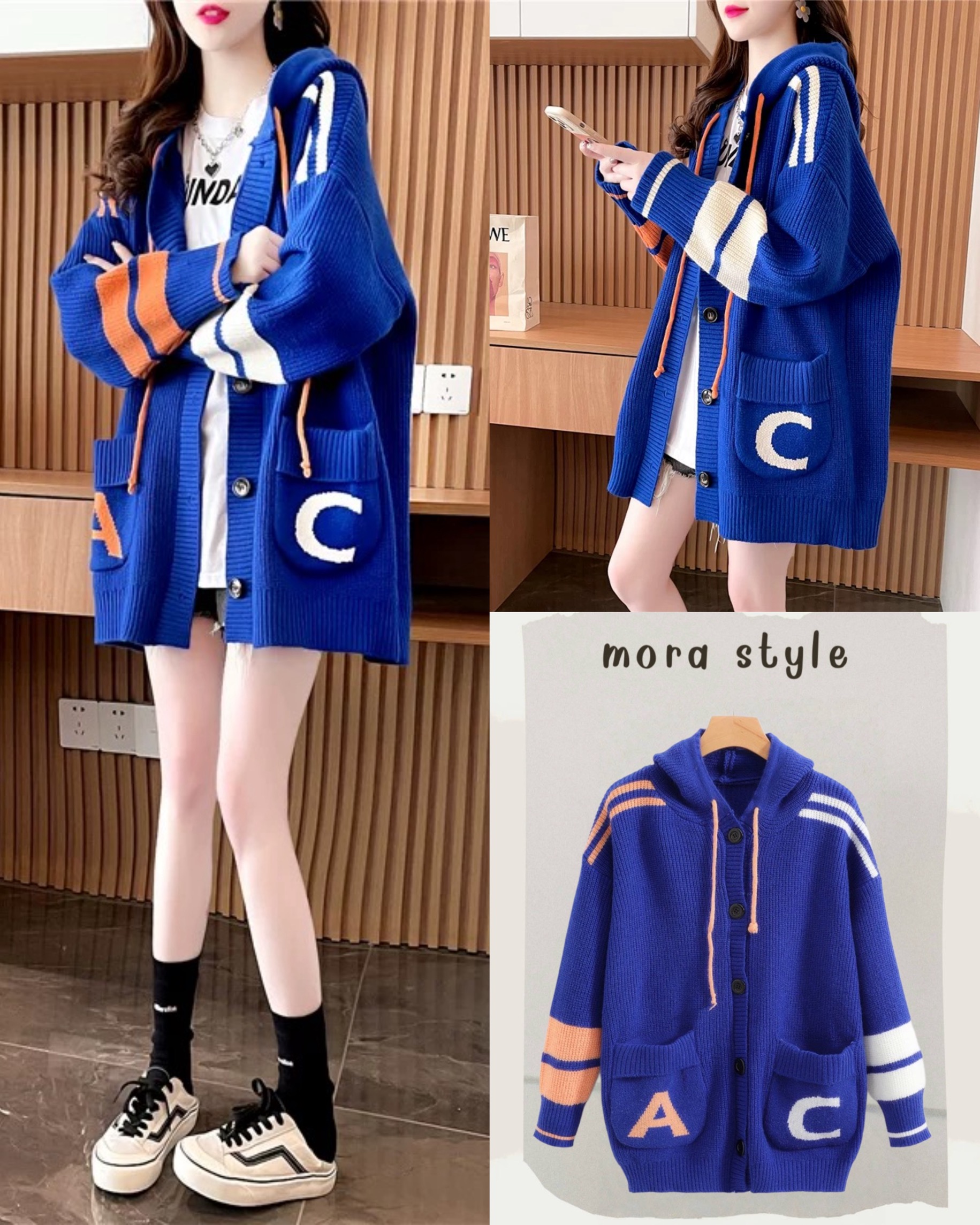 เสื้อคลุมคาร์ดิแกนไหมพรม มีฮู้ดหมวก ใส่คลุมกันหนาวได้ งานสวย แมทง่าย ใส่ได้หลายโอกาส เป็นอีกรุ่นที่ต้องมีติดตู้นะค่าา