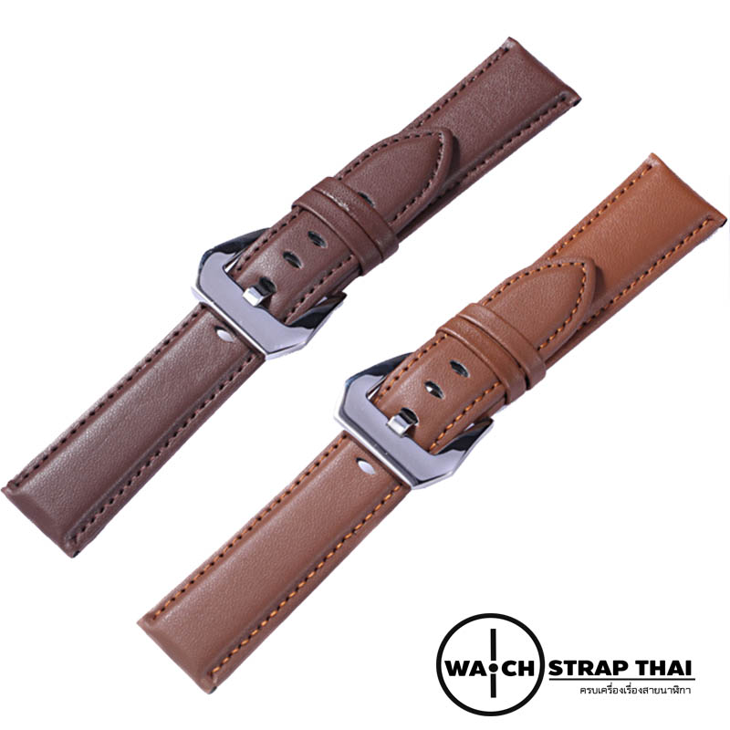 สายนาฬิกาหนังวัว SET04 Leather Strap สีน้ำตาลเข้ม Dark Brown ขนาด 20 , 22 มม สำหรับ Rolex,Seiko,Panerai