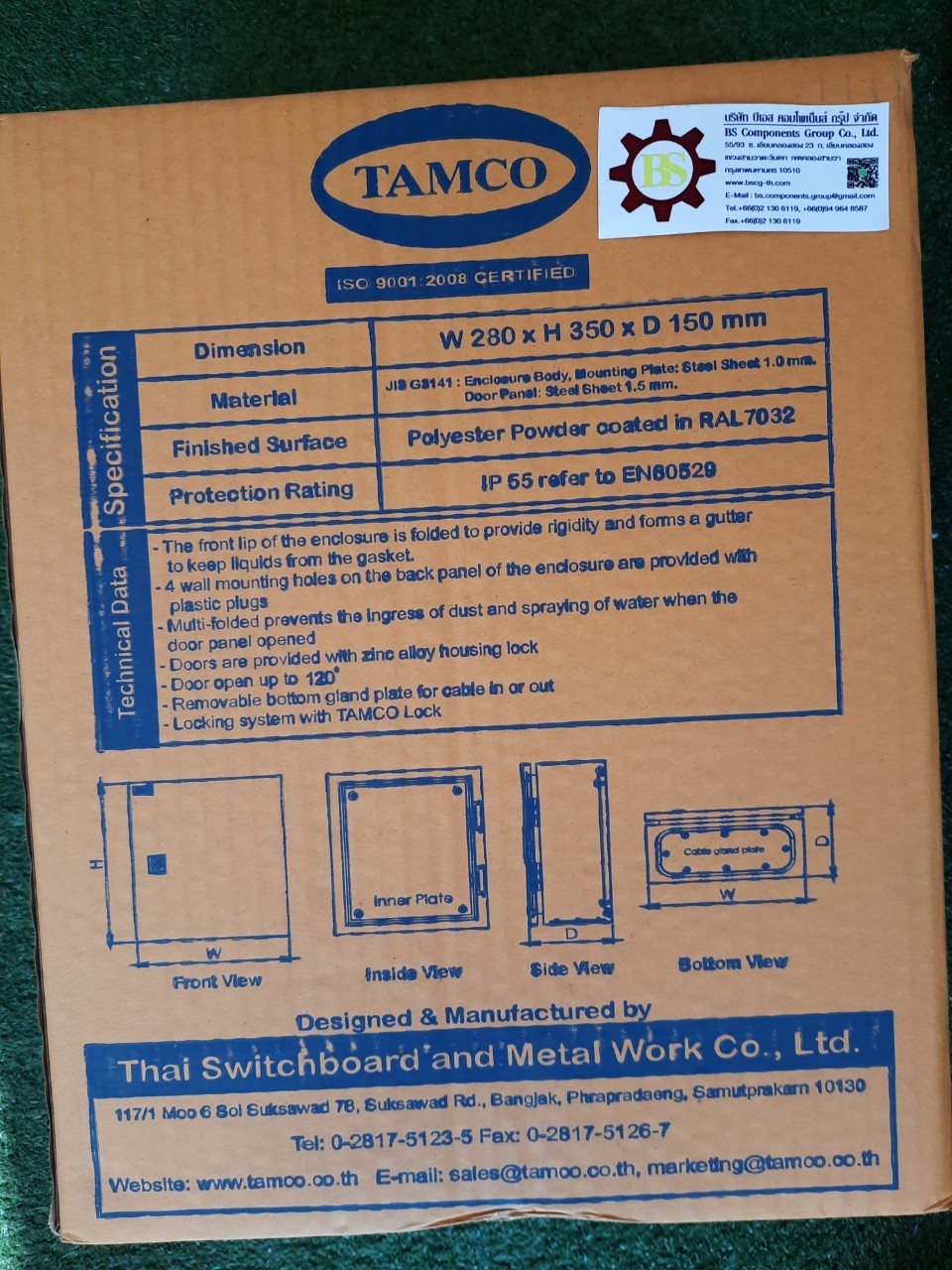 TAMCO : ตู้สแตนเลส SS304 IP55 CB-STL-01 W280xH350xD150mm.