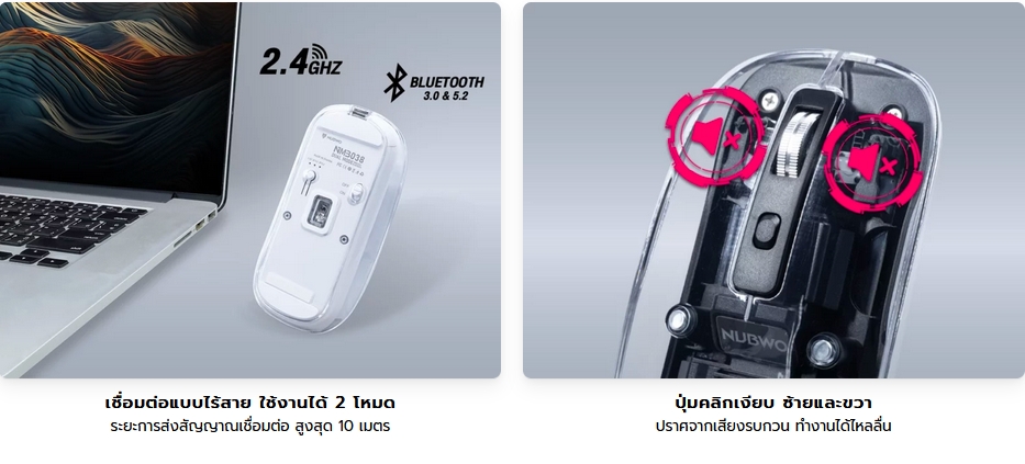 NM3038 NUBWO USB MOUSE Wireless 2.4Ghz, BT3.0, BT5.2 SKU-02964