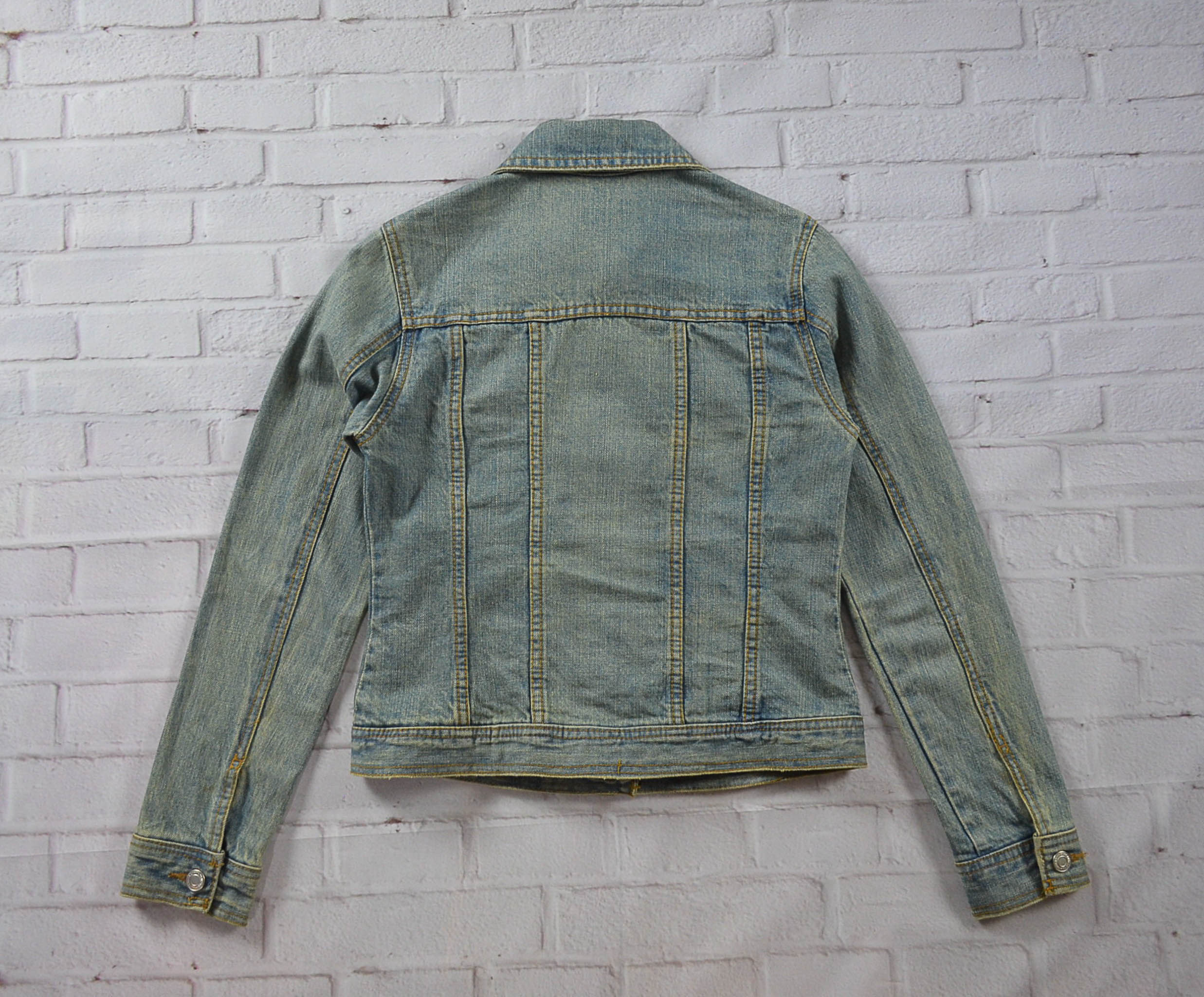 C.O.L.Z.A อกจริง33' (XS) เสื้อแจ็คเก็ตยีนส์ เสื้อยีนส์แขนยาวหญิงชาย สีเขียวสนิม แต่งสกิดผ้านุ่มใส่สบาย