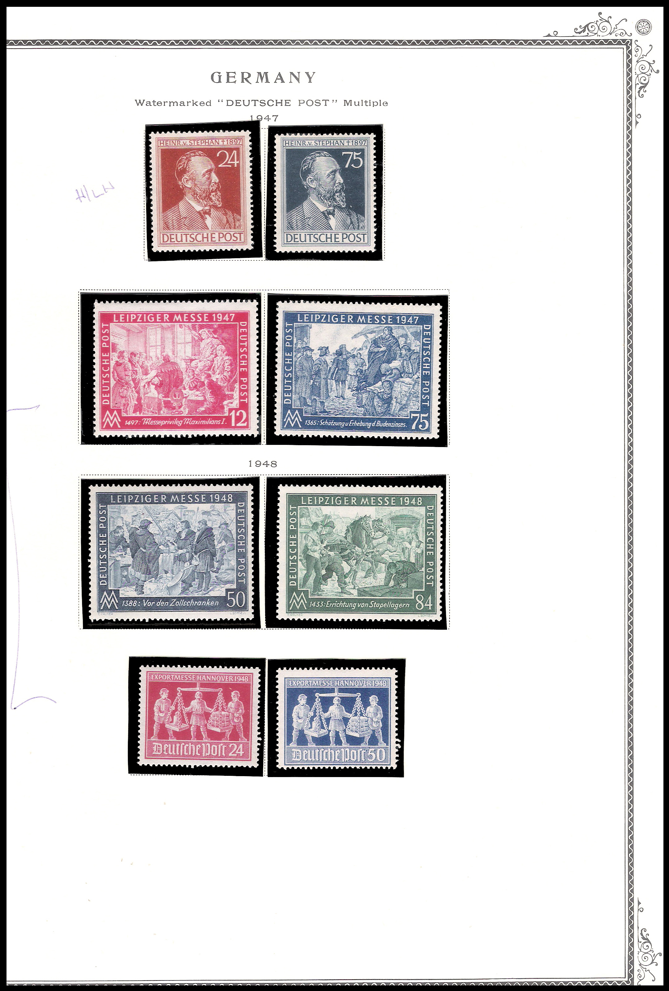 3 SHEETS 1946-1947 GERMANY Watermarked "DEUTSCHE POST" Multiple