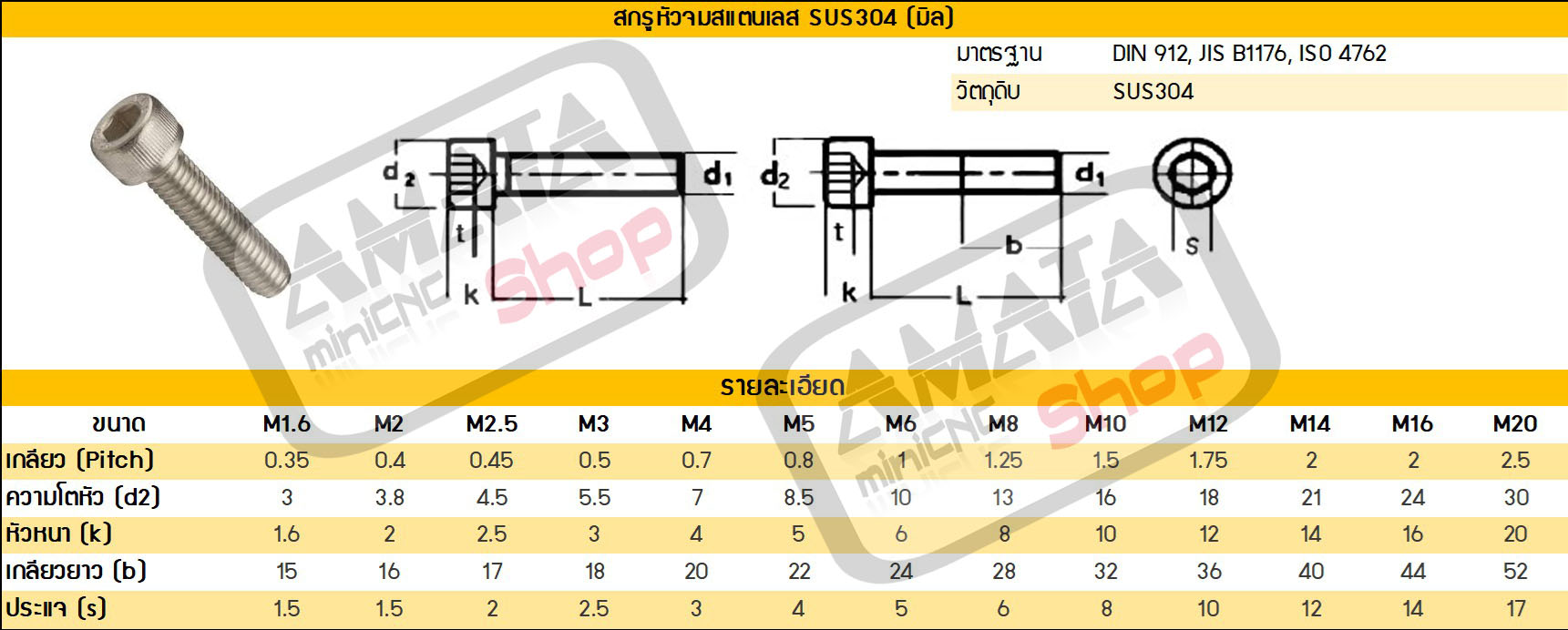 น๊อตหัวจม M3x10 (Stanless) HEX SOCKET HEAD CAP SCREW