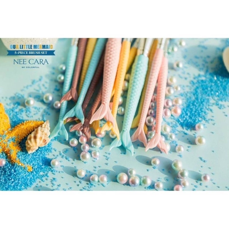 Nee Cara Our Little MerMair 5-Piece Brush Set #N688 แปรงแต่งหน้าเซ็ตชุดแปรงแต่งหน้า แพ็คเกจแปรงหางปลา 5 ชิ้น