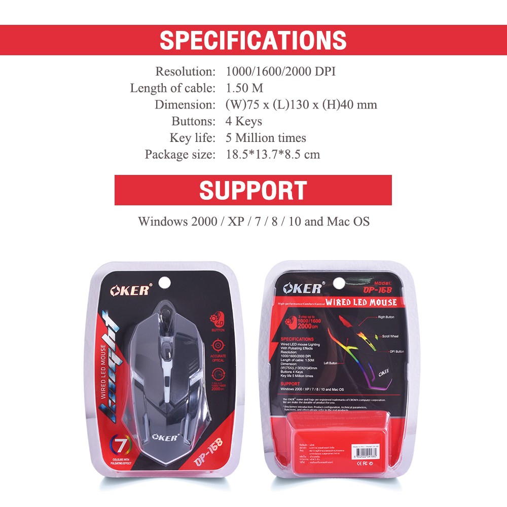OP-168 OKER MOUSE USB LED 2000DPI SKU-02942