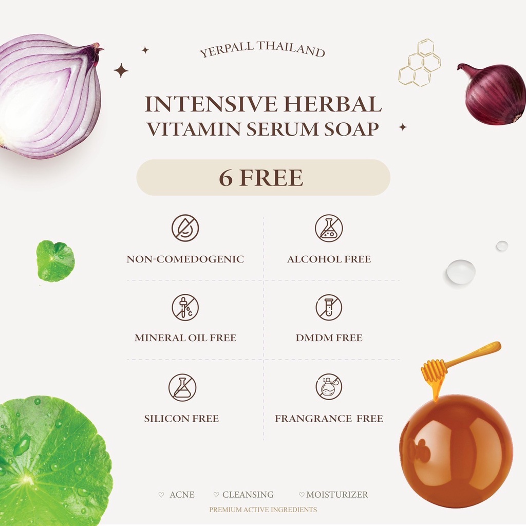 Yerpall สบู่เซรั่มสด INTENSIVE HERBAL VITAMIN SERUM SOAP ลดสิวอักเสบ รอยดำ รอยแดง