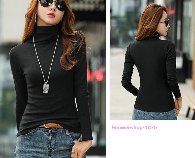 เสื้อคอเต่าแขนยาวสไตส์เกาหลีผ้าฮีทเทคใส่สบายยืดได้ กันหนาว กันลม ได้ดี
