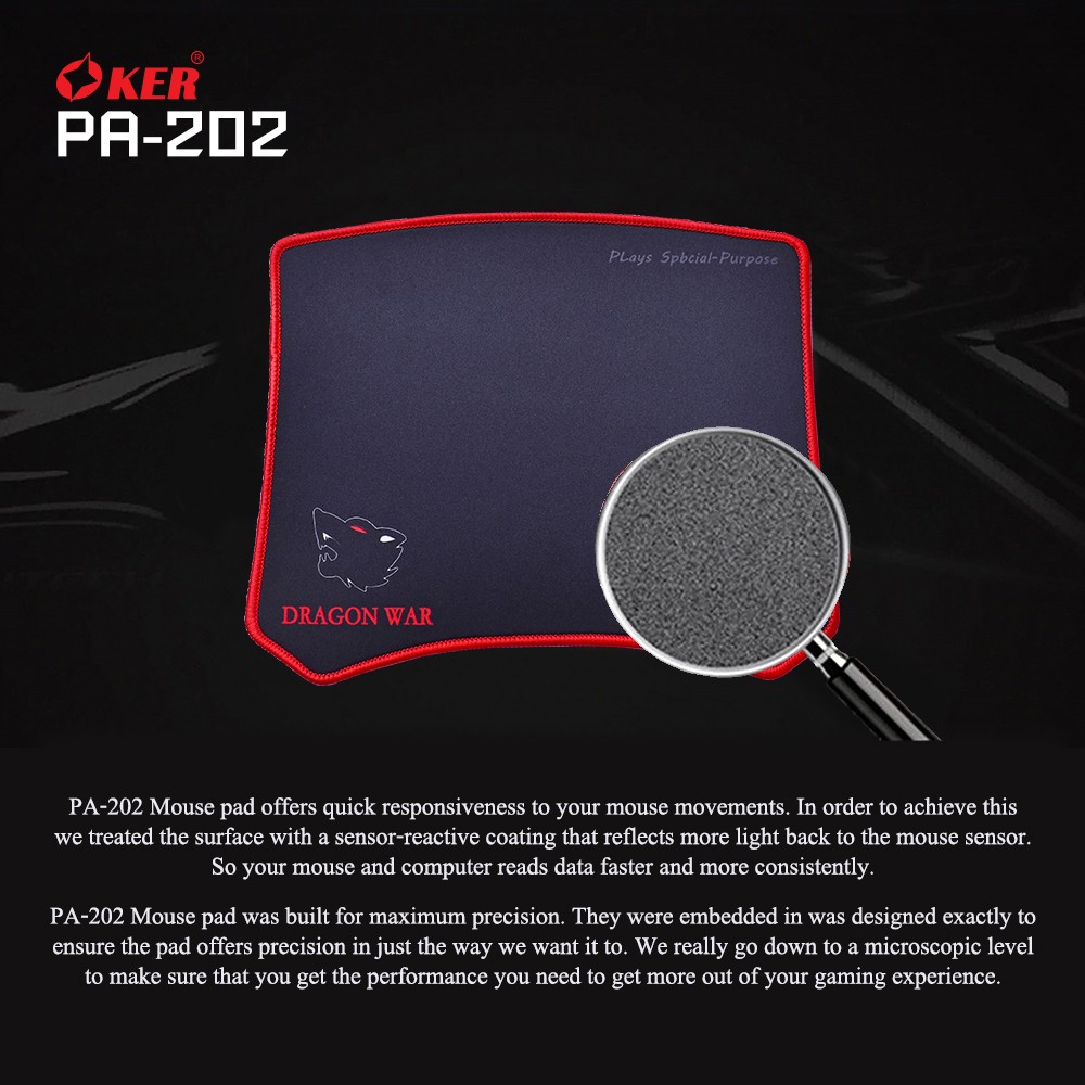 PA-202 OKER GAMING MOUSE PAD 30.6×24.8 ซม. ผิว Speed หนา 3 มม SKU-02752