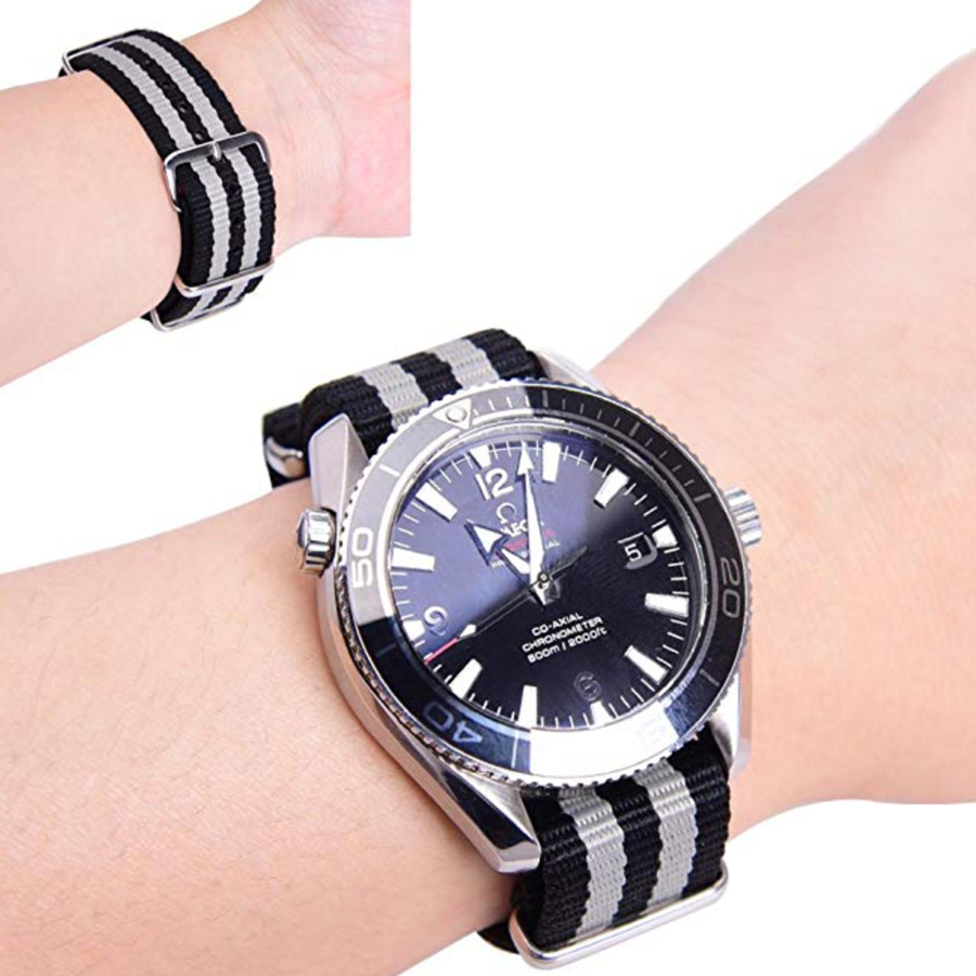 สายนาฬิกานาโต้ สายนาฬิกาผ้าไนลอน NATO Nylon Watch Strap 01 มีขนาด 20 , 22 mm สำหรับ Rolex , Seiko , Omega (Greay-Black)